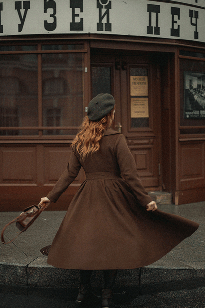 Brown Wool Blend Coat – Handmade Pleated Long Winter Dress Coat | Xiaolizi 4726