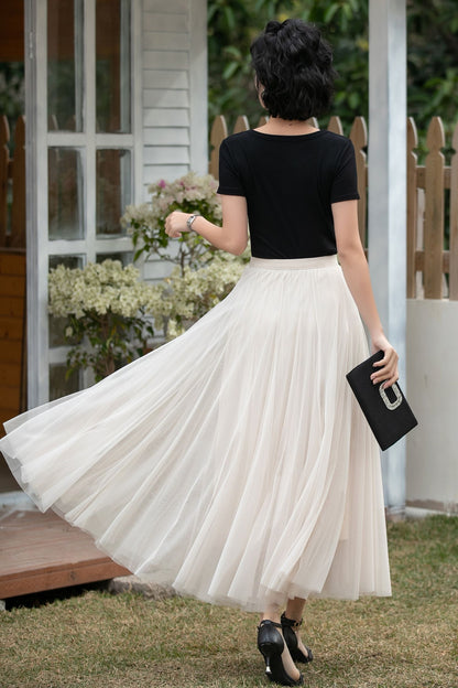 Xiaolizi Apricot Tulle Maxi Skirt – Vintage Full Circle 6698