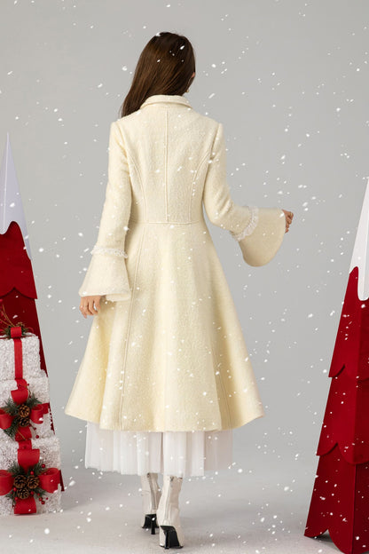 Beige swing prom wedding wool coat 4617