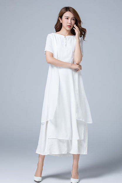 White Linen Plus size summer chiffon dress 1780