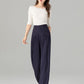 Navy loose fitting wide leg linen pants 4937