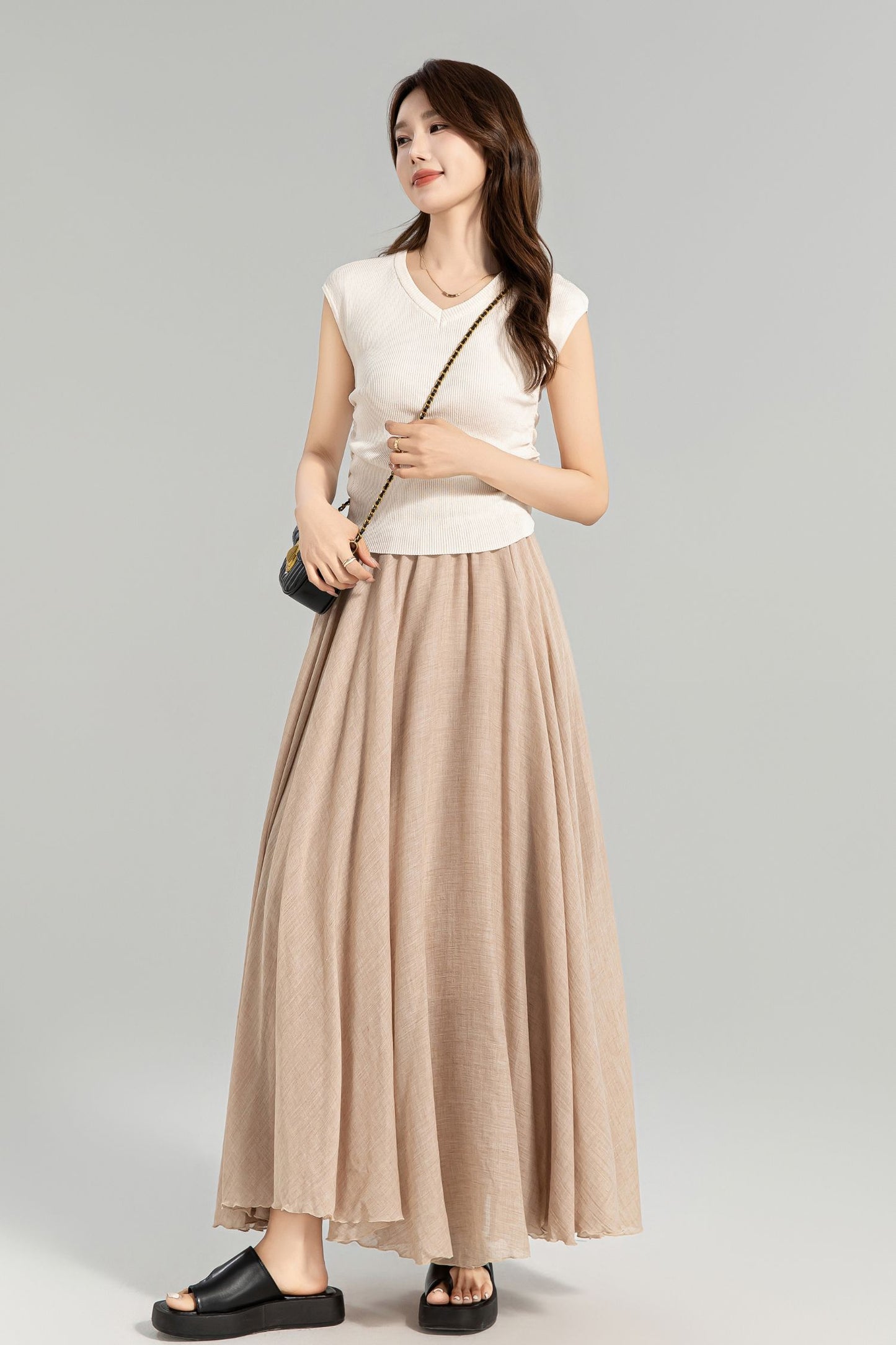 Flowy Long Boho Maxi Linen Skirt 4959