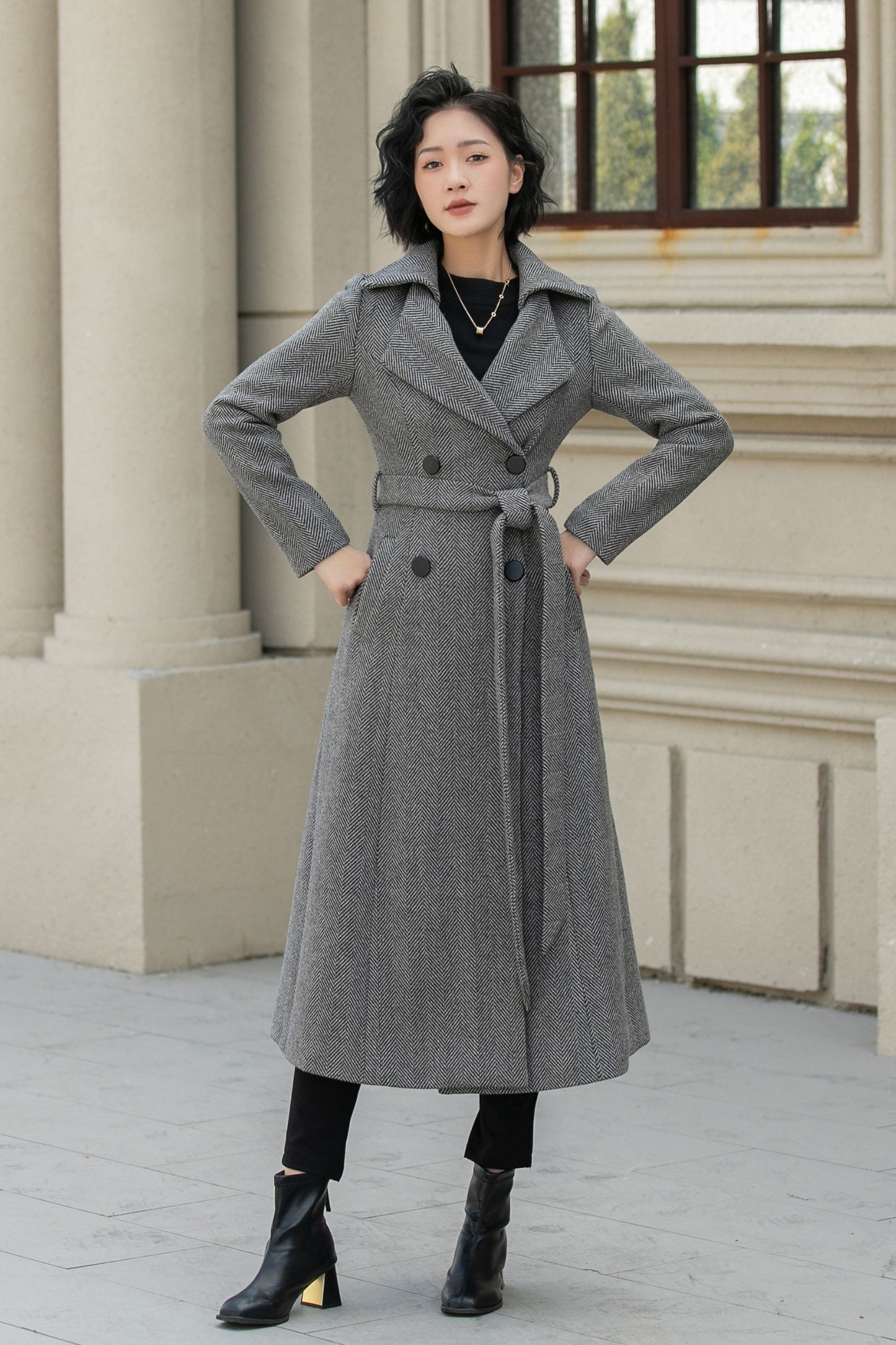 Striple winter long trench wool coat 5455