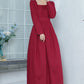 Vintage Inspired Wine Red Linen Dress 3370