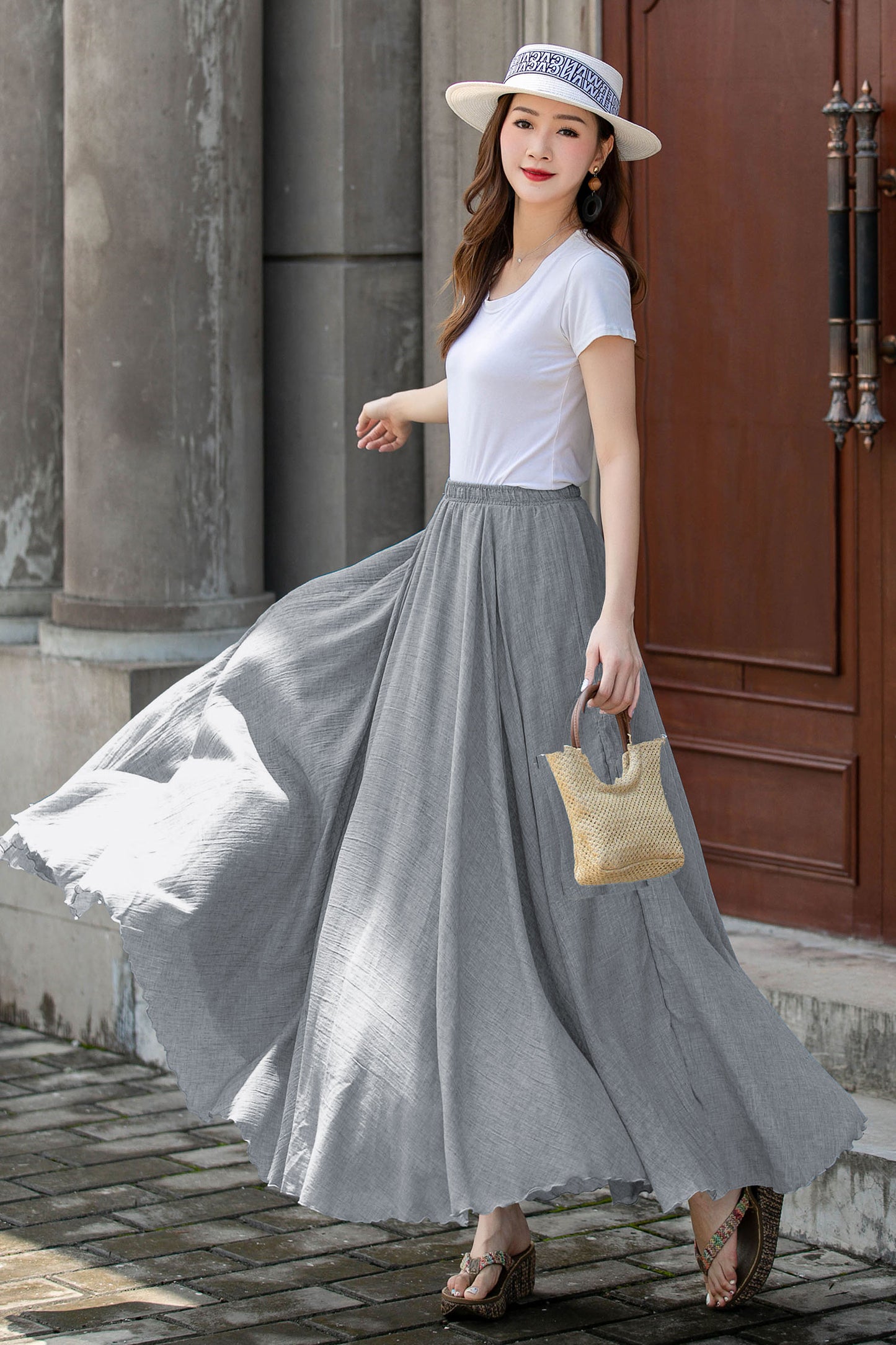 Grey Women Swing long Maxi Skirt 5788