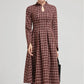 Mandarin collar plaid winter wool dress women 2295