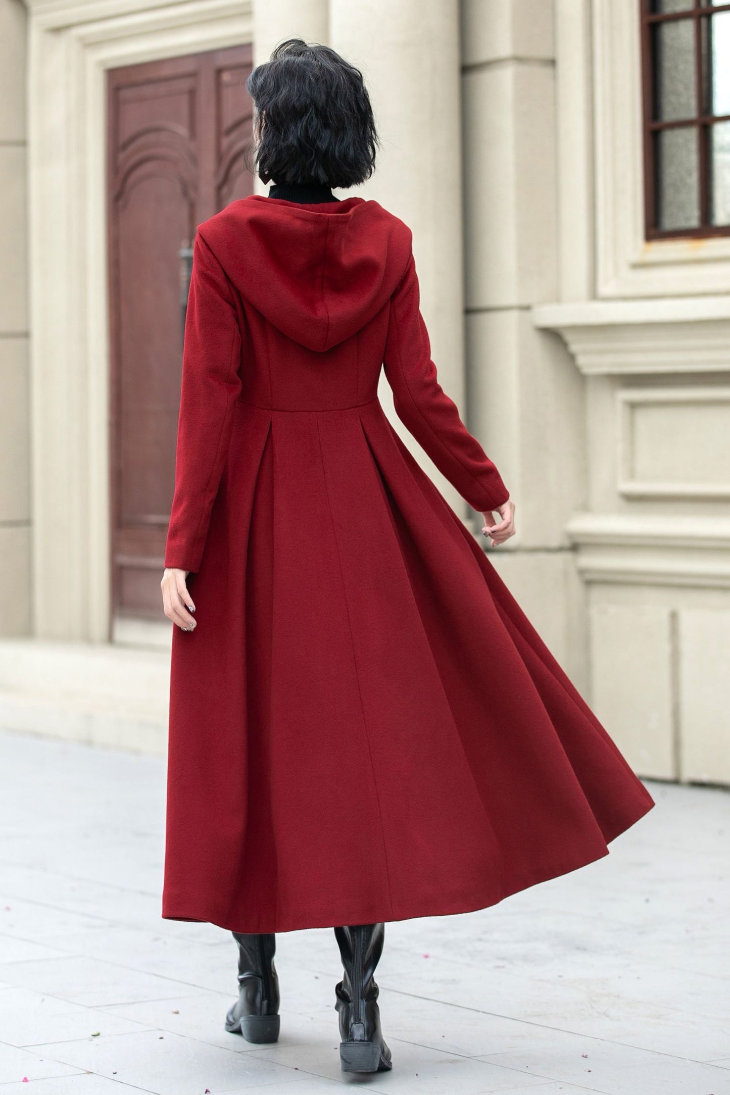 Long swing red winter wool coat women 5346