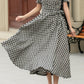 Black and white summer plaid linen wrap dress 4948