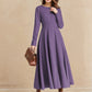 Vintage Purple Wool Midi Dress – Handmade Fit & Flare Winter Dress | Xiaolizi 6515