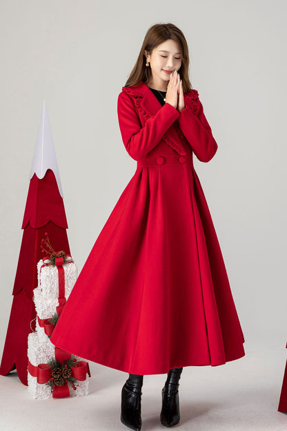 1950s Vintage Inspired Swing Red Wool Coat 4613
