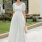 White Linen swing Wedding Dress 5983