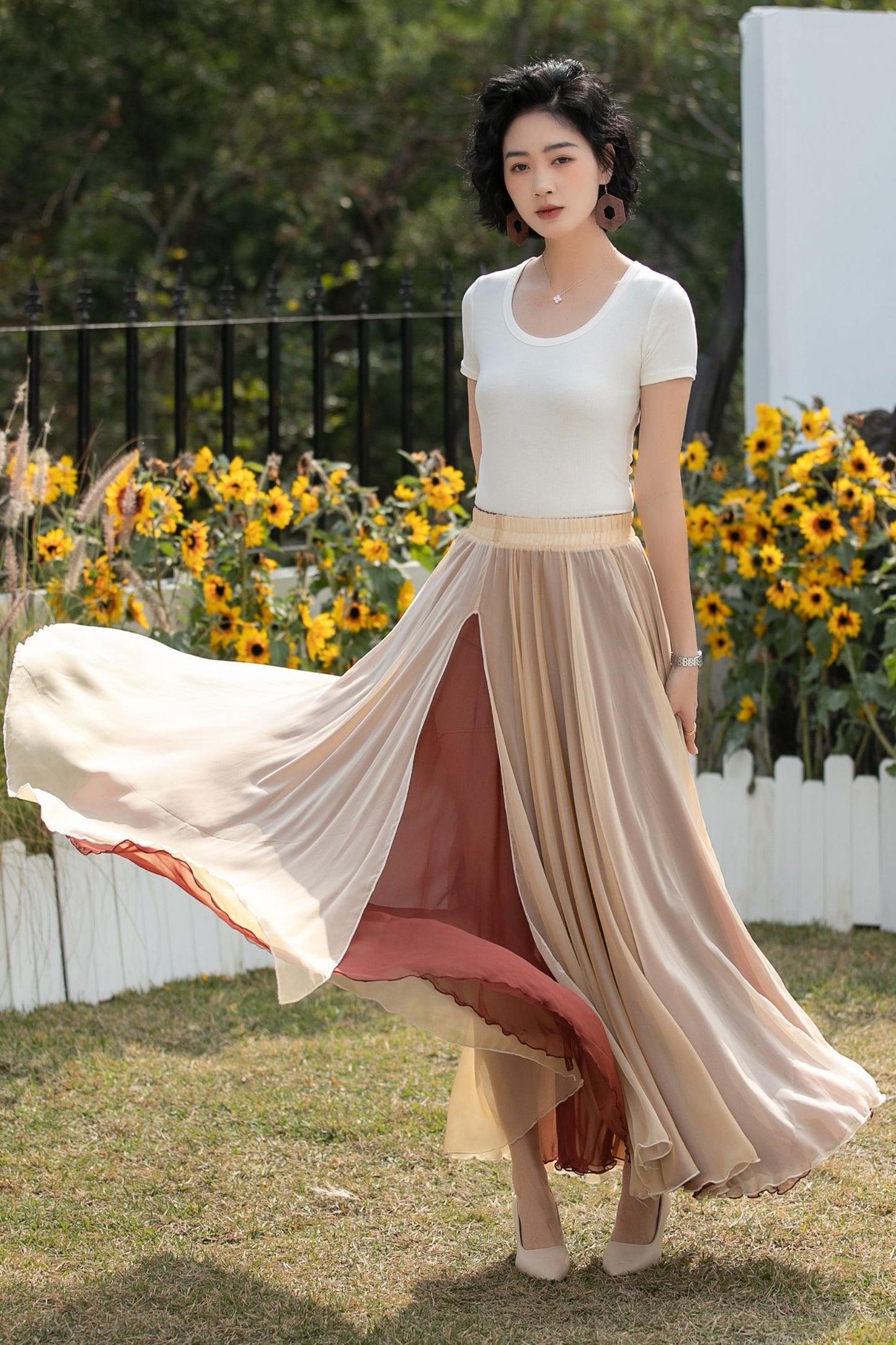 Xiaolizi Reversible Chiffon Maxi Skirt – Two Tone Full Circle 6687