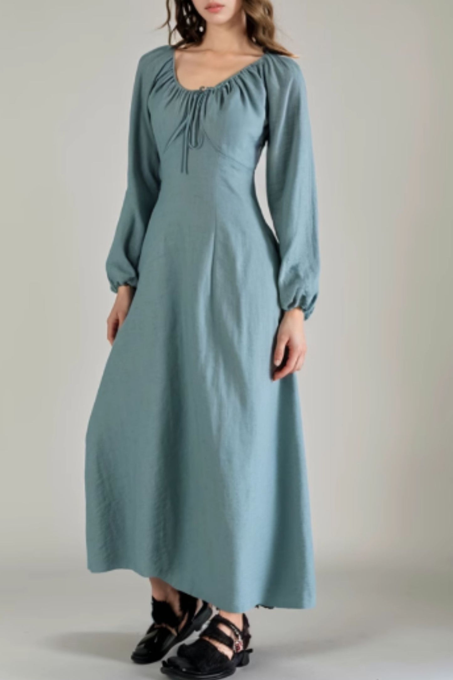 Autumn long sleeves linen dress 5532