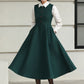 Handmade Vintage Wool Dress – Green Sleeveless A-Line Midi Winter Dress 6615