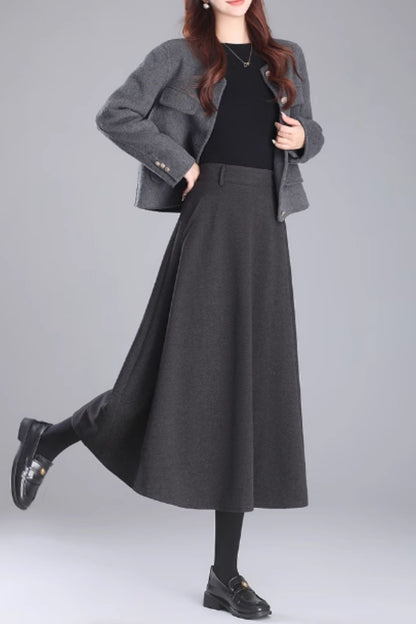 Midi winter wool skirt with pockets 5469