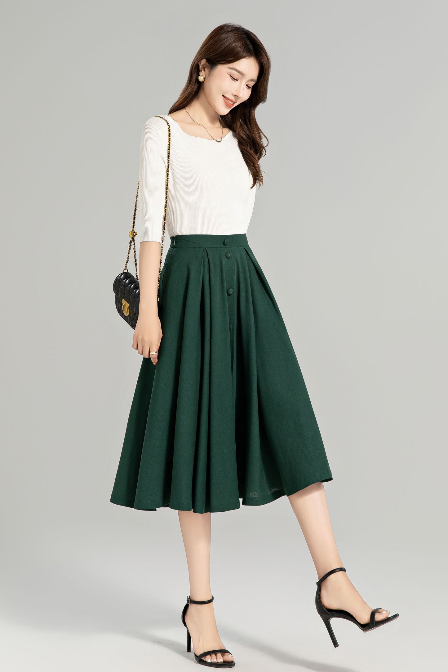 Button down high waist linen skirt 4963