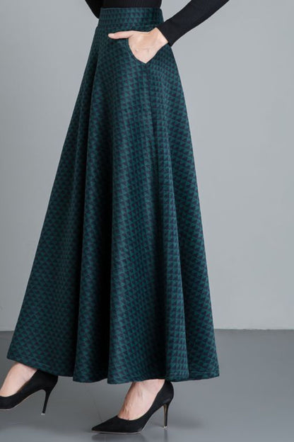A line maxi plaid long wool skirt 6198