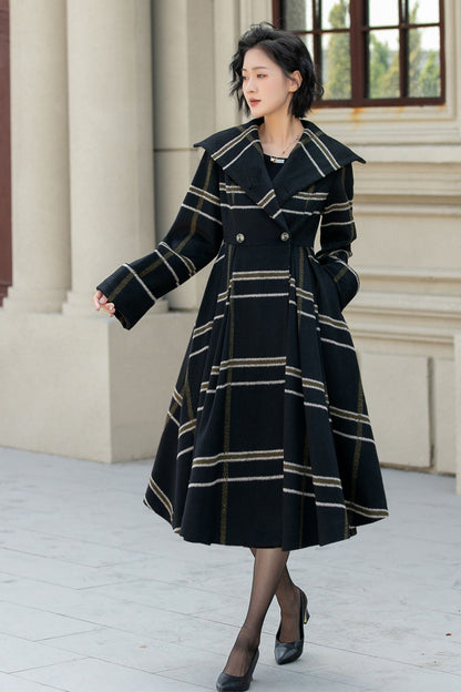 Fit and flare striple winter wool coat 5454