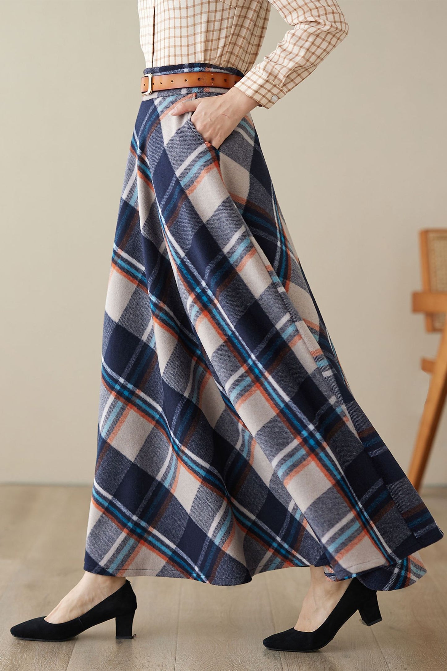 Tartan winter maxi wool skirt 5263