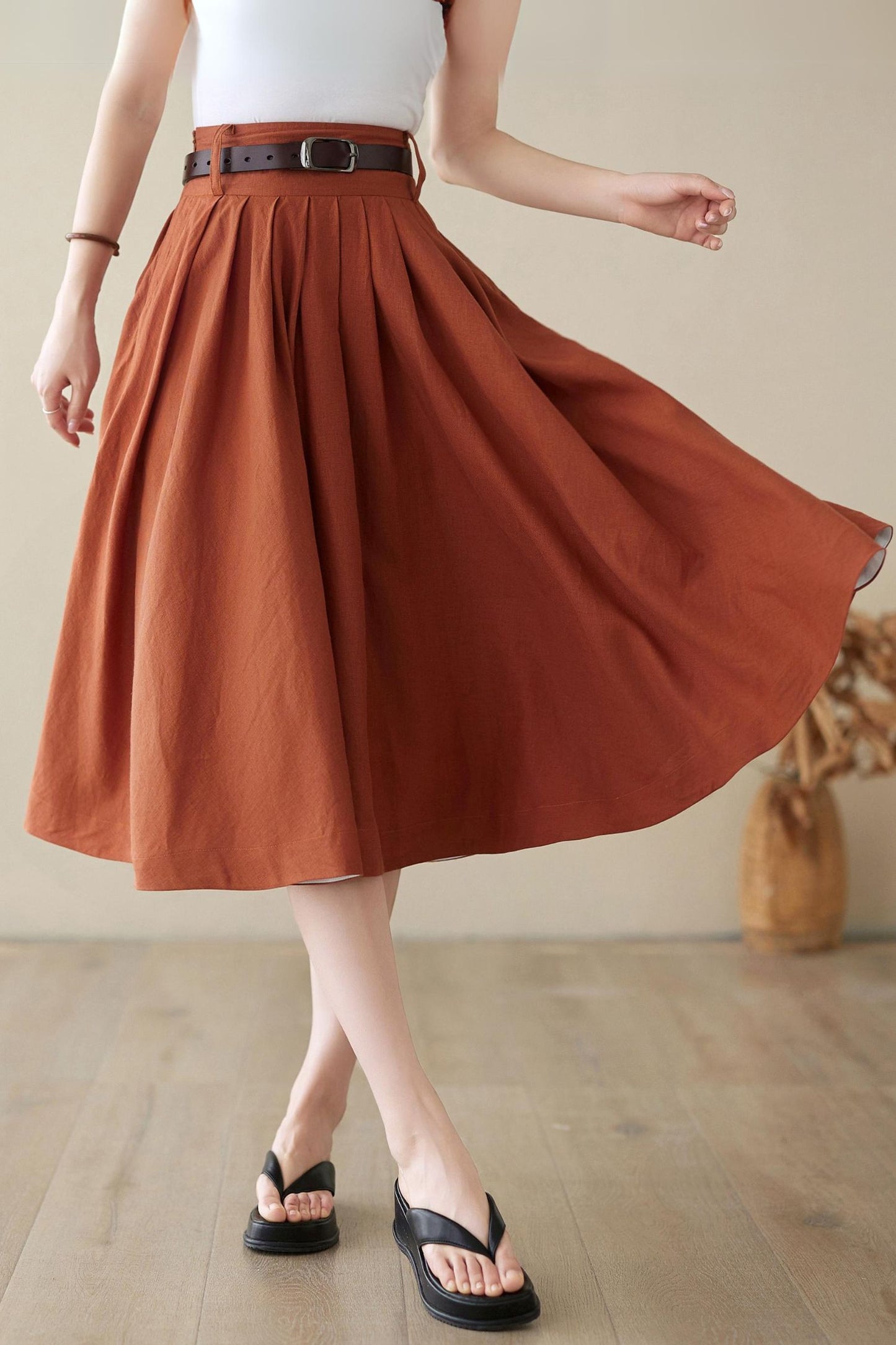 Linen Full Circle Skirt with Pockets 4973