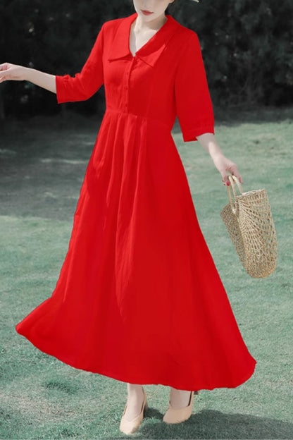 Maxi fit and flare spring linen dress women 4842