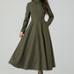 Retro army green swing wool dress 5441