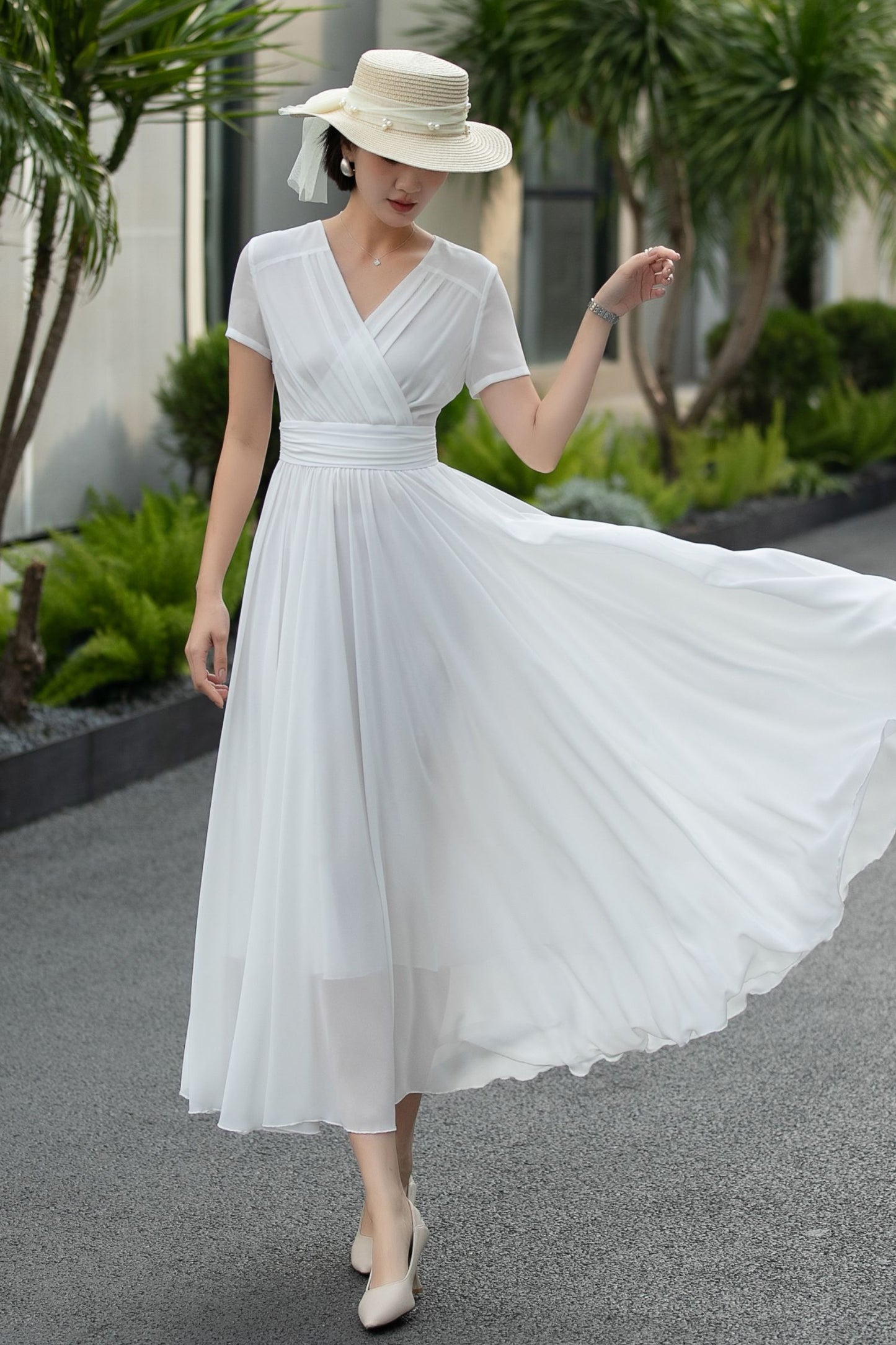 Handmade White Chiffon Maxi Dress – Vintage Empire Waist Dance Dress 6662