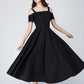 Vintage Off shoulder black linen Maxi dress 1576