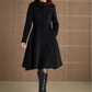 Black hooded winter wool coat  5363