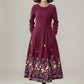 Embroidered burgundy fit and flare wool dress 5307