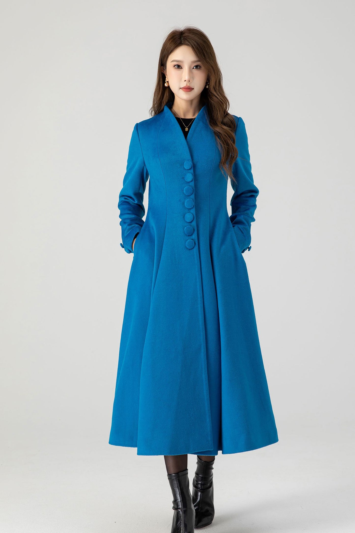 Blue swing midi wool winter coat 4602