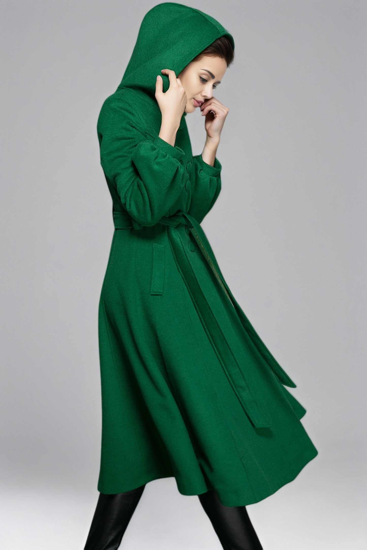 Maxi swing wool coat in Green 6351