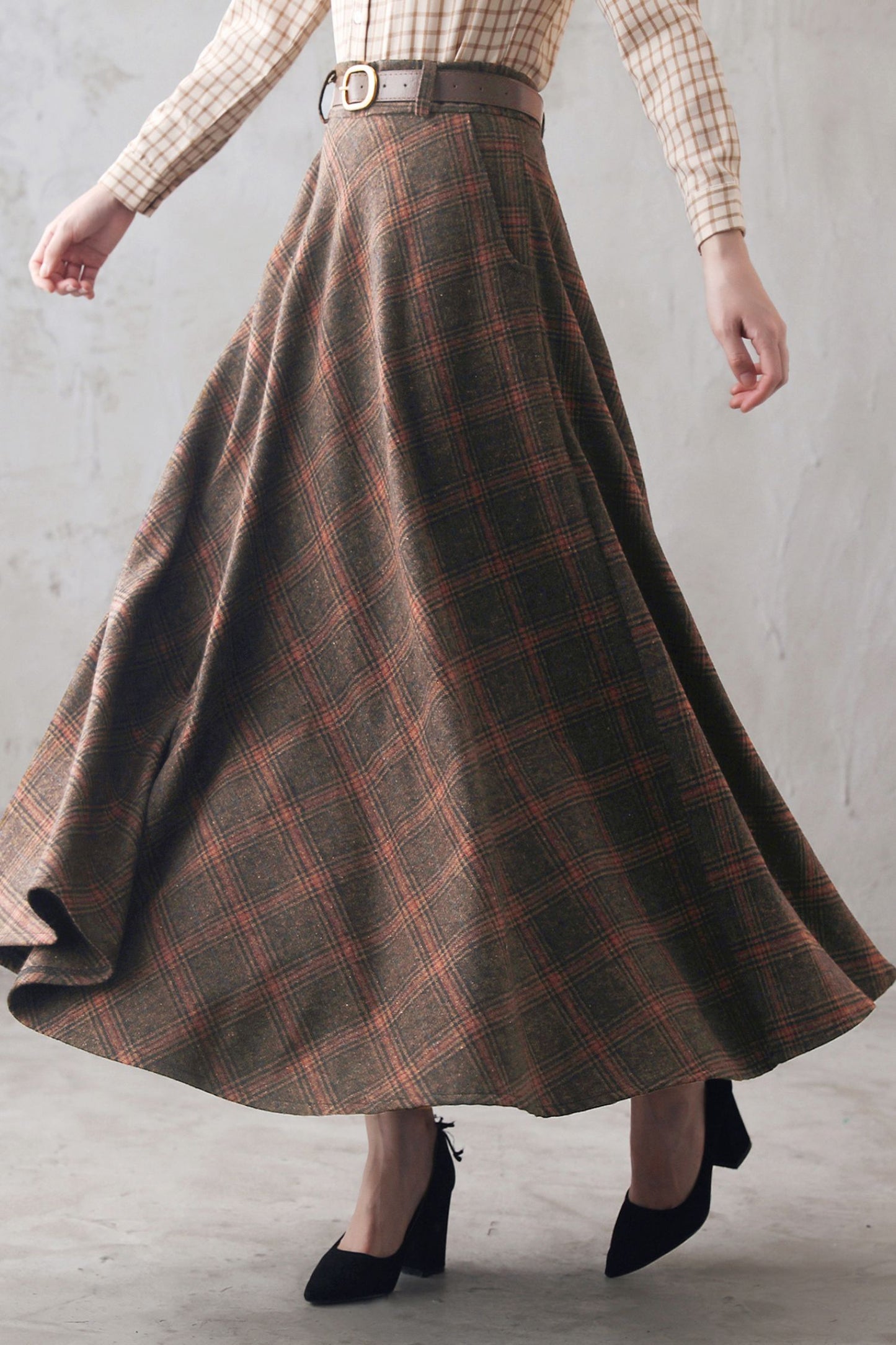 Vintage Inspired Long Plaid Wool Skirt 3102