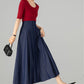 Women’s Navy Blue Button front Denim Midi Skirt 6143