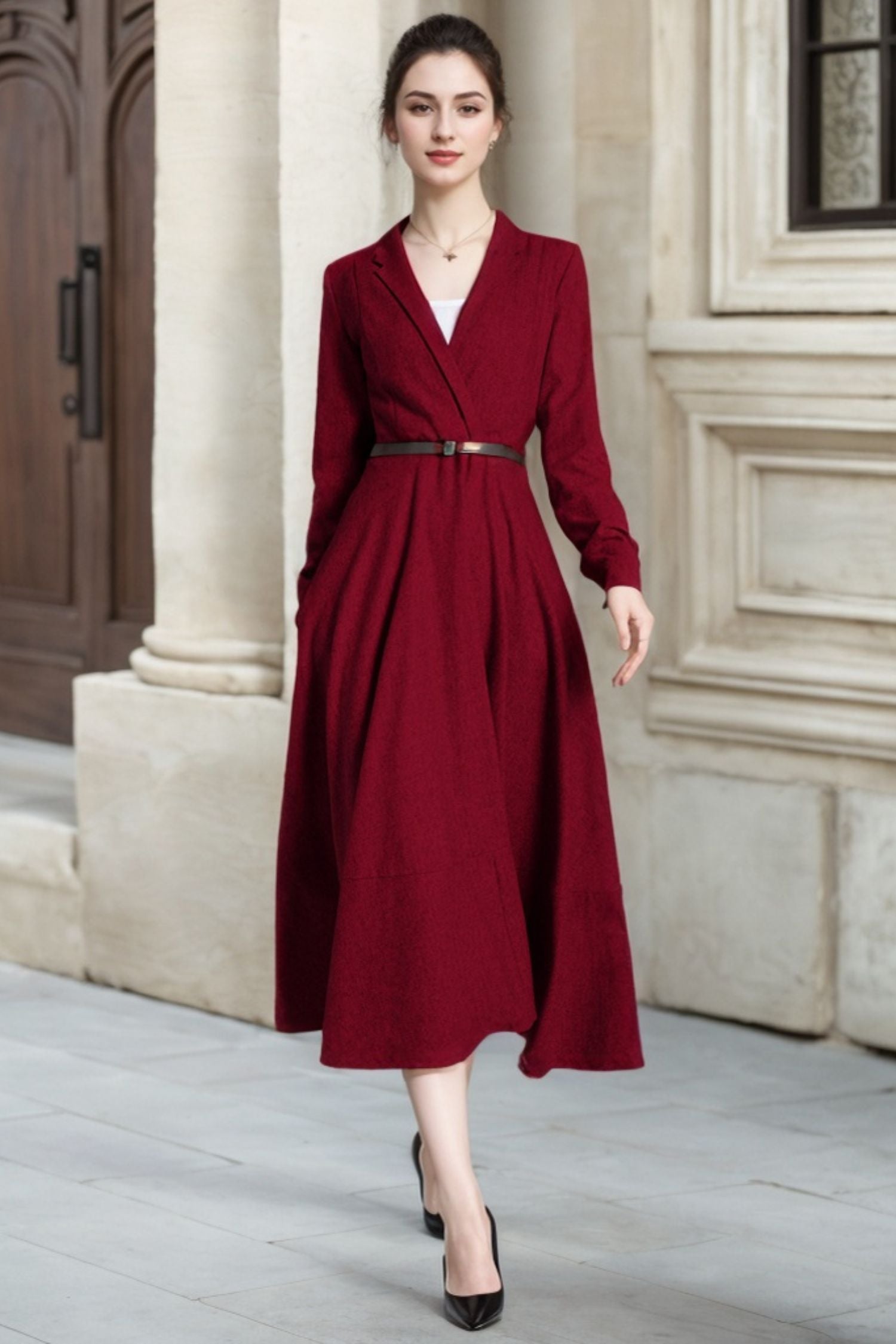 Midi Dress Dresses For Winter 2019 Elegant Wool V-Neck Dress Long Sleeve Winter Midi Dress Midi Dress Dresses For Winter 2019 Elegant Wool V-Neck Dress Long Sleeve Winter Midi Dress