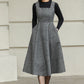 Handmade Wool Pinafore Dress – Gray Sleeveless Midi for Autumn Winter 6418