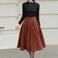 Xiaolizi Rust Brown Wool Midi Skirt for Women – Handmade High-Waist A-Line Winter Skirt 6608