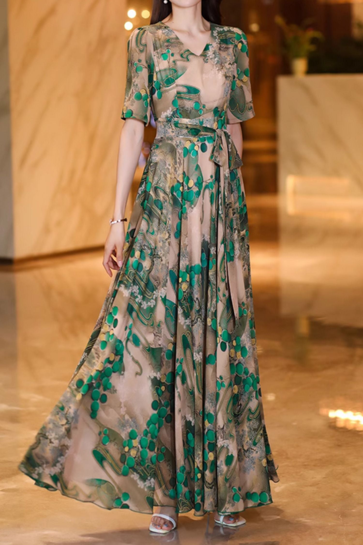 Floral printed maxi elegant chiffon dresses 5013 – Xiaolizi