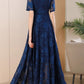 Dark blue floral maxi prom summer chiffon dress 5051