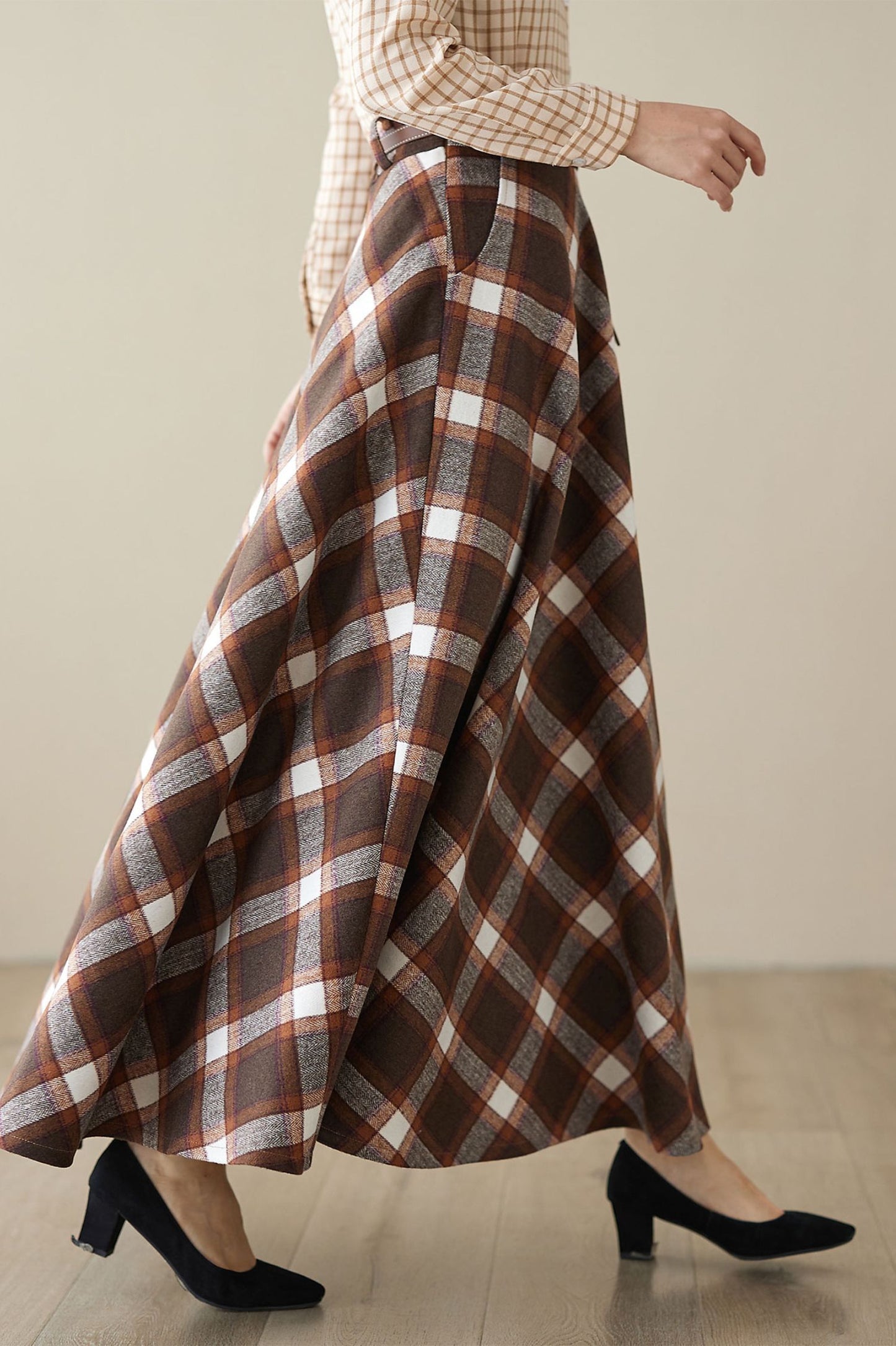 Maxi wool plaid skirt for women 5261