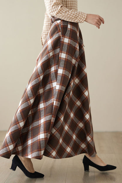 Maxi wool plaid skirt for women 4625 -Size XS US0 #CK2301346