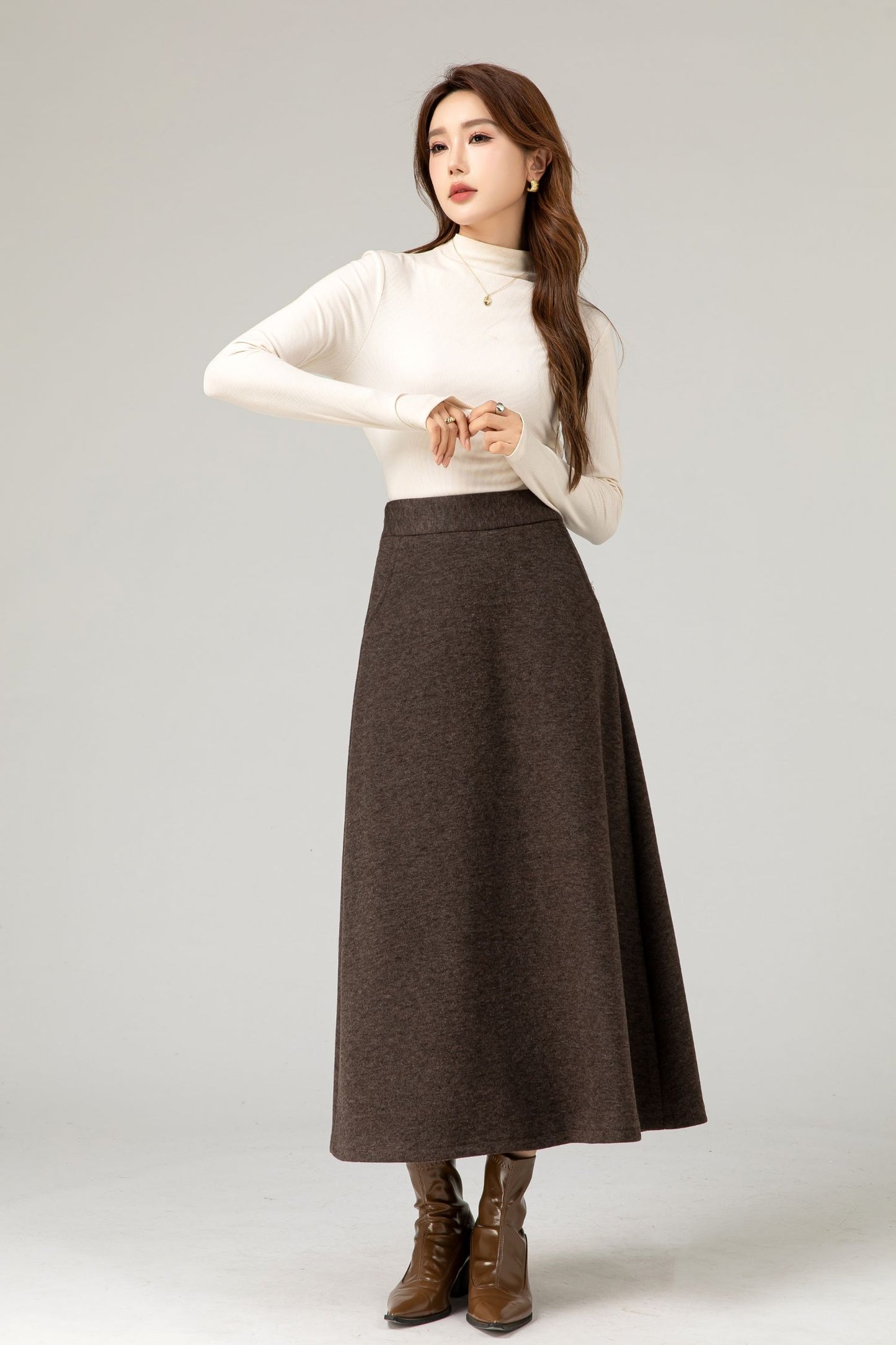 Brown a line winter wool skirt women 5483