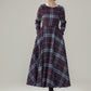 Handmade Swing plaid midi wool dress women 5308