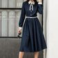 Summer Fall Navy Formal Button Up Midi Dress 2845