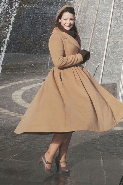 Vintage Princess Wool Coat – Camel Swing Fit & Flare Winter Overcoat | Xiaolizi 2527
