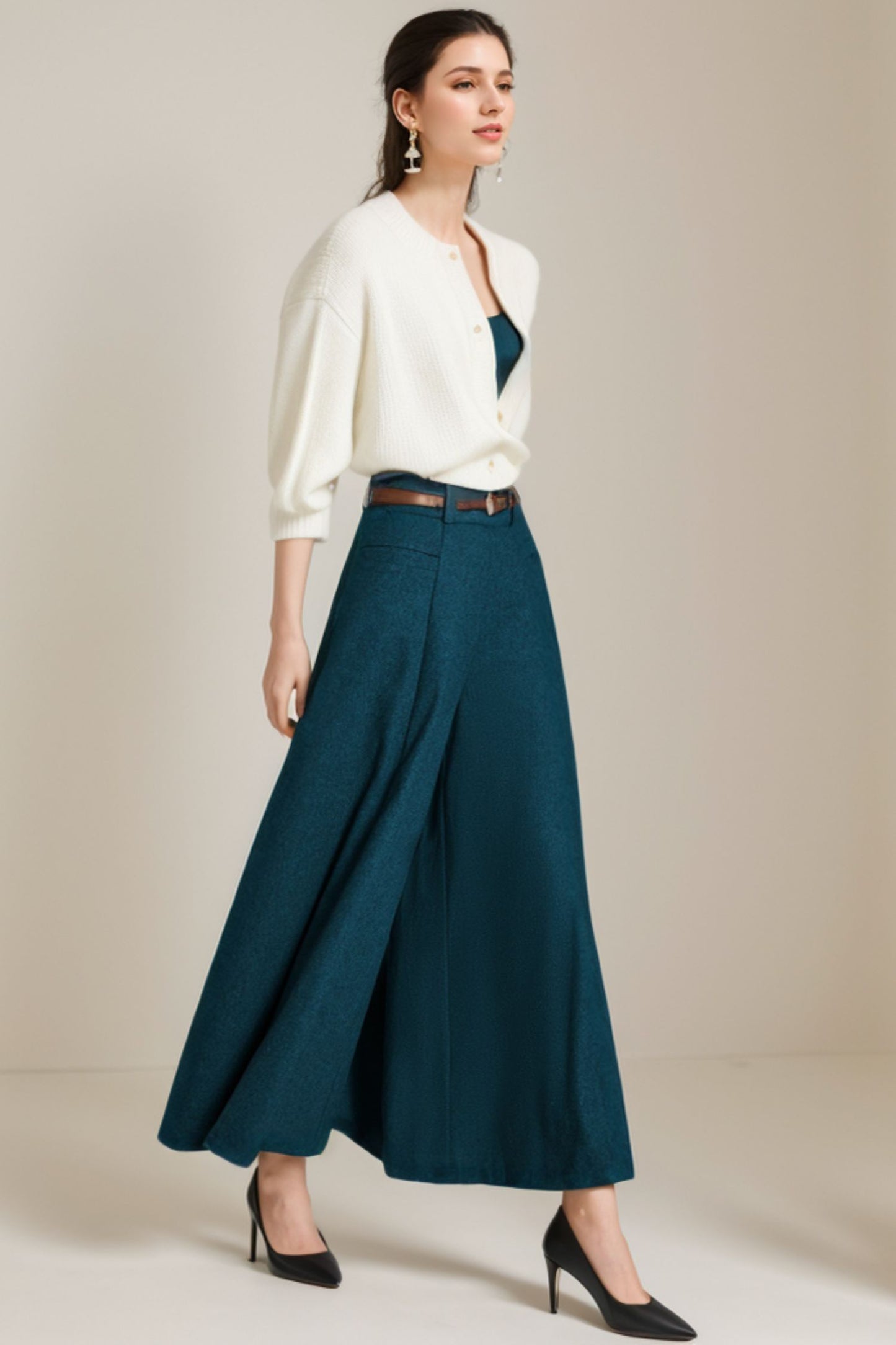 Winter pleated wide leg wool pant 5232