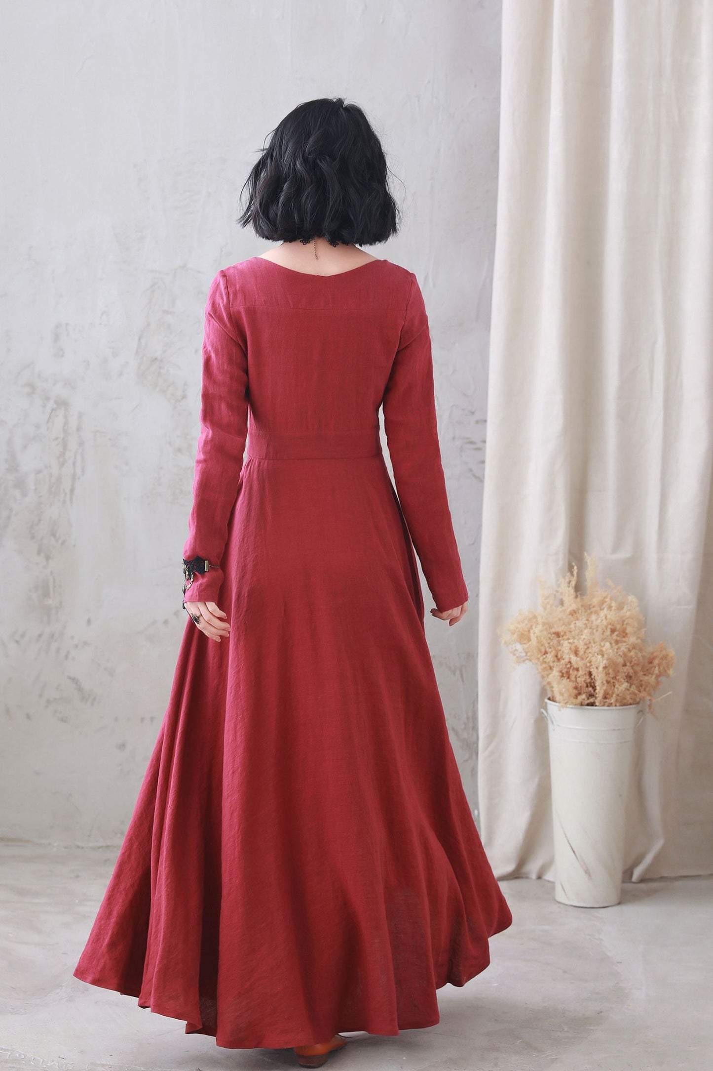Womens spring Long Maxi Linen dress 3328