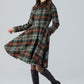 Hooded midi plaid winter wool coat women 4784