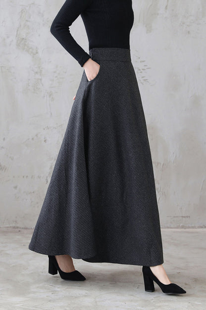 Plaid Wool Maxi Skirt - Vintage Inspired Flared Ankle-Length 3120