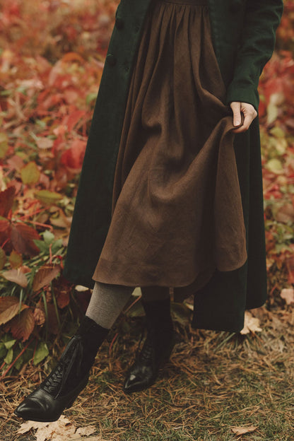 Dark Green Wool Maxi Coat – Vintage Double Breasted Winter Longline Flare Coat 3180